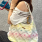 Women's Star Print Denim Hobo Bag, Gradient Color Fringed Shoulder Tote, Large Capacity Casual Aesthetic Shopper Bag