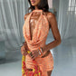 Sequins Patchwork 2 Piece Set Woman Summer Trend Swing Collar Sleeveless Bodysuits+Mini Skirts Beach Party Style Suit