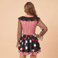 Clown Cosplay Dress Women Mesh Long Sleeve Ruffle Neck Stripe Polka Dot A Line Short Dress Party Club Costume