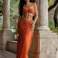Sexy Vacation 2 Piece Set Women Bead Halter Patchwork Backless Tank Top+Ruched Hollow Long Skirt Fashion Party Suits