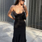 Ruffles Irregular Hem Maxi Dress Women Low-Neck Sleeveless Solid Skinny Simple Classic Summer High Street Vestidos