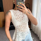 Summer Lace Sexy Tank Top Women Fashion O Neck See Through Sleeveless Tank Tops Vest Female Elegant Irregular Top Tees
