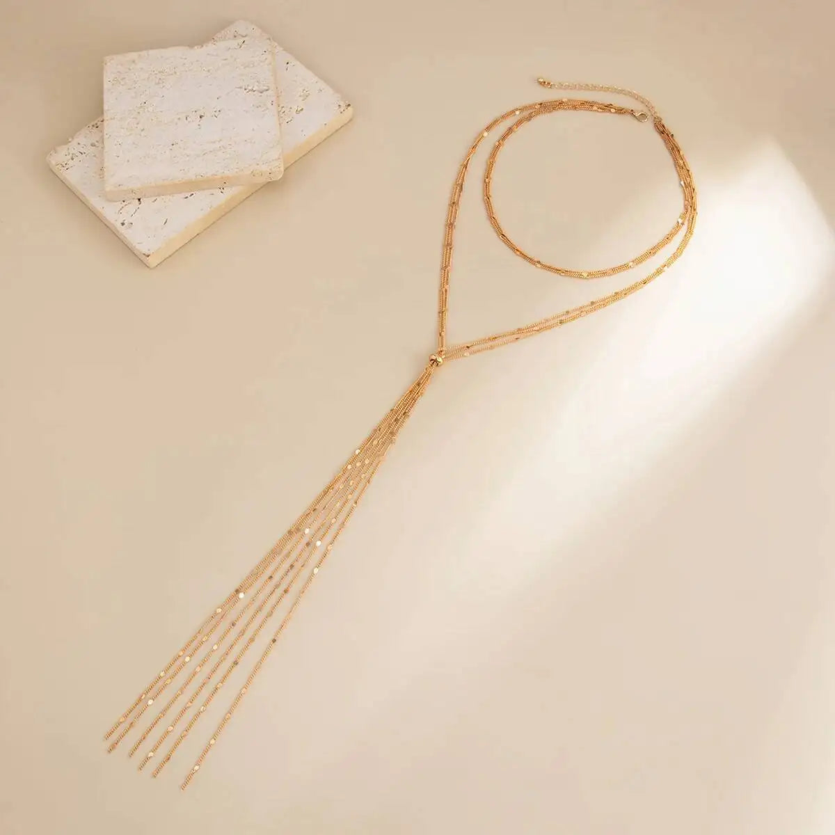 Trendy Sexy Multi-Layer Round Sequin Long Tassels Pendant Necklace Women Vintage Metal Chest Neck Chain New Jewelry