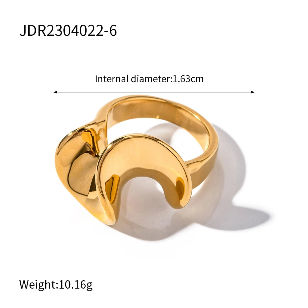 18K Gold Plated Stainless Steel Geometric Fashion Ring Waterproof Anti Allergic colorfast Fashion Jewelry Unisex 2024