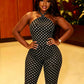 Midnight 2-Piece Set Polka Dot Print Women Halter Bandage Backless Vest+Elastic Waist Midnight Elasticity Sexy Outfits