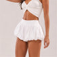 Women Elastic Smocked High Waist Satin Bubble Shorts Loose Pleated Puff Balloon Lantern Shorts Rave Party Club Bottoms