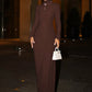 Turtleneck Long Sleeve Sexy Maxi Dress Women Autumn Winter Elegant Backless Button Ruched Bodycon Club Party Long Dress