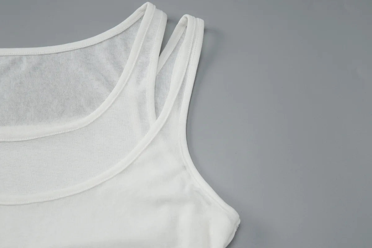 Fake Two-piece Tanks Top White Black Trendy Sleeveless Crop Tops Woman Summer Clothes 2026