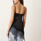 Womens Satin Camisole Tops Stylish Solid Color Lace Trimmed Asymmetric Cut Sleeveless Spaghetti Strap Vest Summer Street