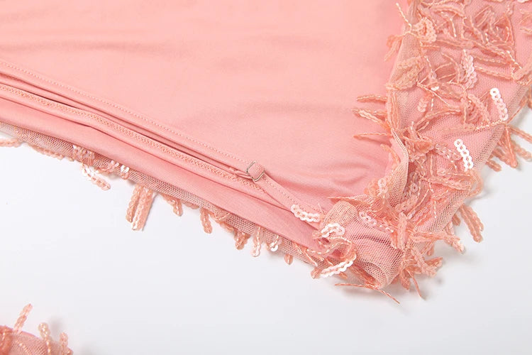 Slim Sequin Tassels 2 Piece Set Women Sexy Swing Collar Tank Tops+Peach Hip Skits Midnight Summer Birthday Party Clubwear