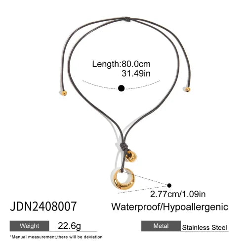 Trendy Stainless Steel Waterproof Irregular Geometric Metal Wax Rope Necklace Gold Silver For Women Jewelry Gift