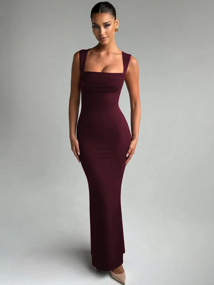 Square Collar Sleeveless Sexy Maxi Dress For Woman Fashion Spring Summer New High Waist Bodycon Club Party Long Dress