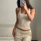 Cozy 2 Piece Sets Woman Outfit Flower Print Ribbed Tank Top and Pant Suits Casual Lounge Wear Trousers Set