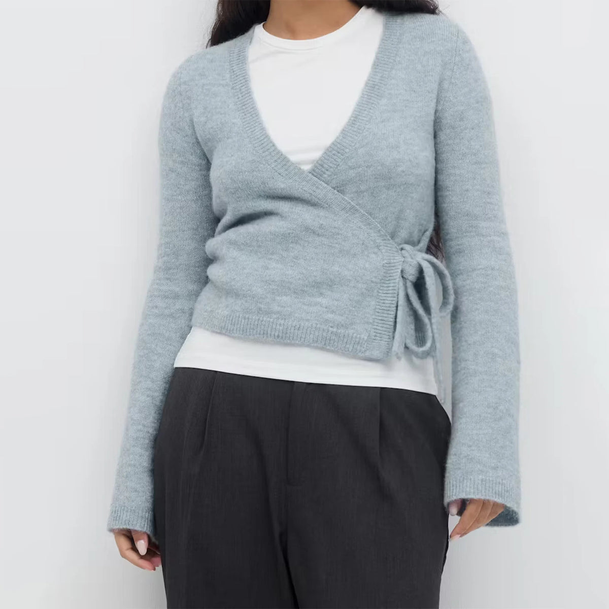 Wrap Sweater Tops for Women Lightweight Side Tie Front Ballet Wrap Cardigan Elegant V Neck Fitted Cropped Sweaters