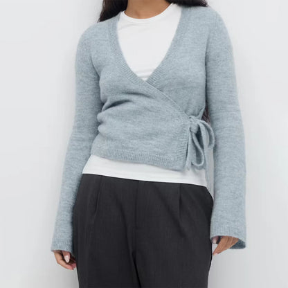 Wrap Sweater Tops for Women Lightweight Side Tie Front Ballet Wrap Cardigan Elegant V Neck Fitted Cropped Sweaters