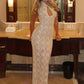 Lace Sleeveless Sexy Maxi Dress Women Gown Elegant Hollow Out Half High Collar Split Bodycon Club Party Long Dresses