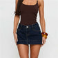 Retro Washed Micro Denim Skirt Ladies Low Rise Contrast Seam Hem Slim Fit High Cut Short Jean Skirt Concert Party Bottom