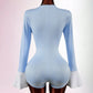 Patchwork Romper Women 2026 Spring Fashion Button Lace Up Flare Sleeve Clubwear Casual Elegant Simple Basic Playsuit