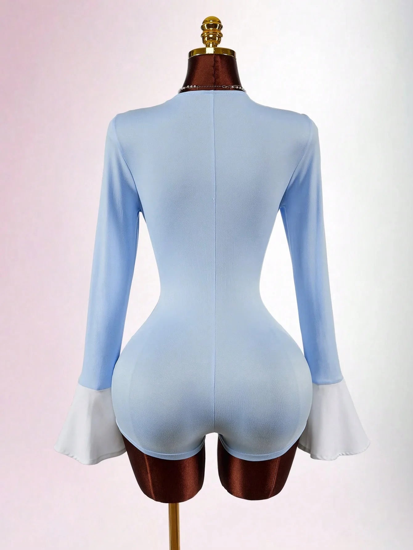 Patchwork Romper Women 2026 Spring Fashion Button Lace Up Flare Sleeve Clubwear Casual Elegant Simple Basic Playsuit