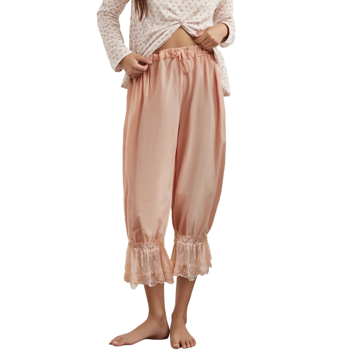 Women Y2K Lace Trim Pants Vintage Pettipants Long Bloomers Pants Under Dress Pantaloons Cute Ruffle Pumpkin Pants