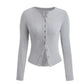 Women Crop Tops Summer Knit Ribbed Button Front Long Sleeve Shirt for Club Streetwear Aesthetic Grunge Clothes