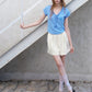 Women's Ribbed Knit T-Shirt with Tie V Neck, Sweet Short Sleeve Blue Tee for Summer, Mermaid Aesthetic Casual Top