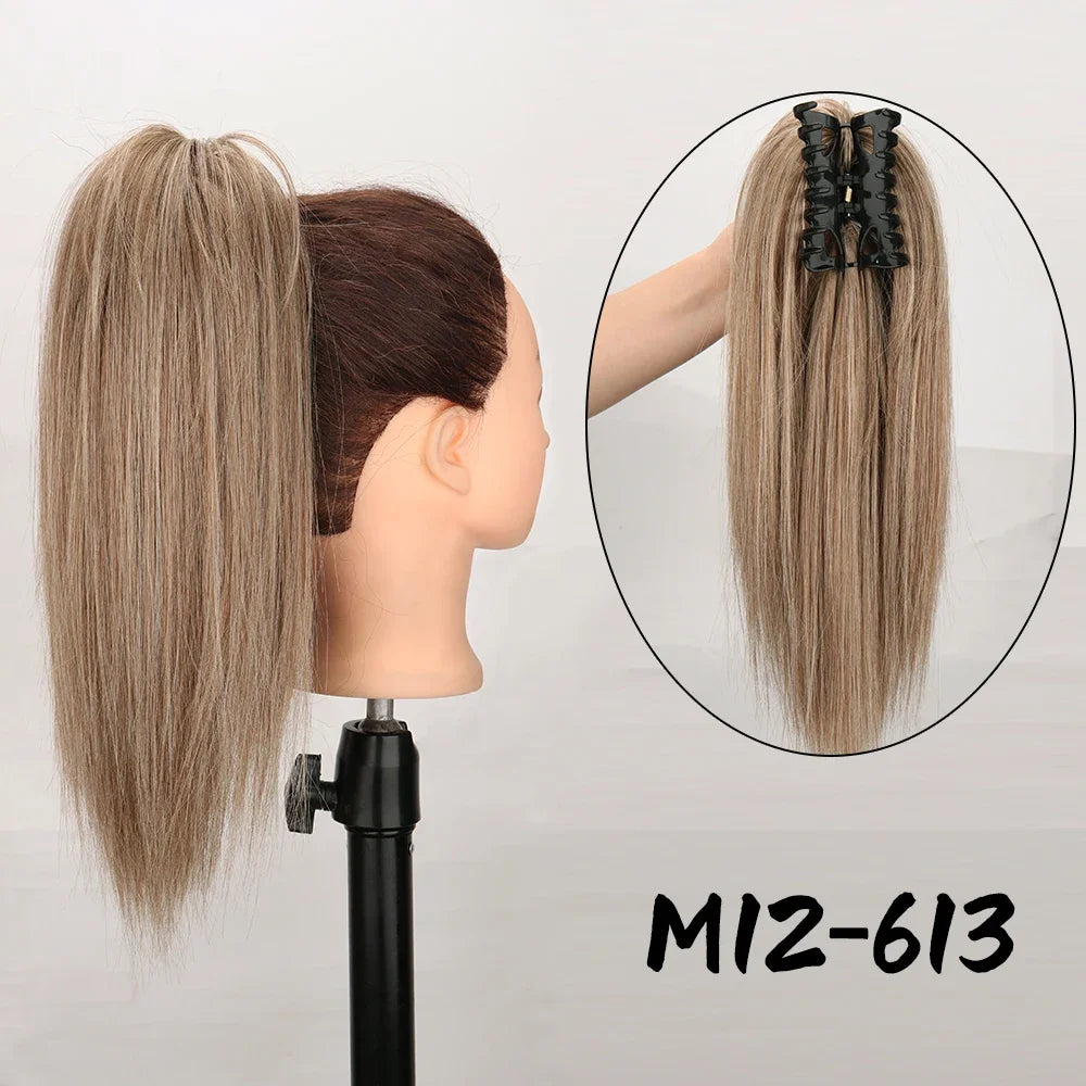 Synthetic 16Inch Claw Clip Ponytail Hair Extensions Waterfall Straight Ponytail Blonde Brown Heat Resistant Pony Tail Fake Hair