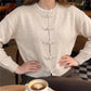 Women Oatmeal Frog Button Knit Cardigan Crew Neck Long Sleeve Sweater Solid Knot Closure Knitwear Fall Winter Streetwear