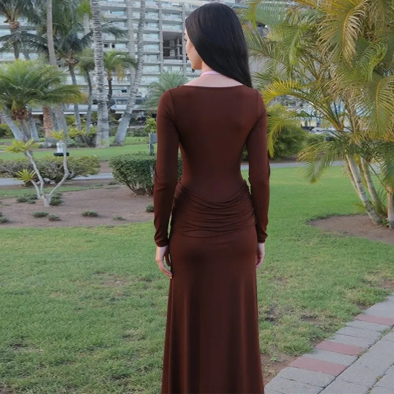 Mesh Splicing Long Sleeve Dresses for Woman Clothing Fall 2025 Sexy Party Maxi Dress Wedding Guest