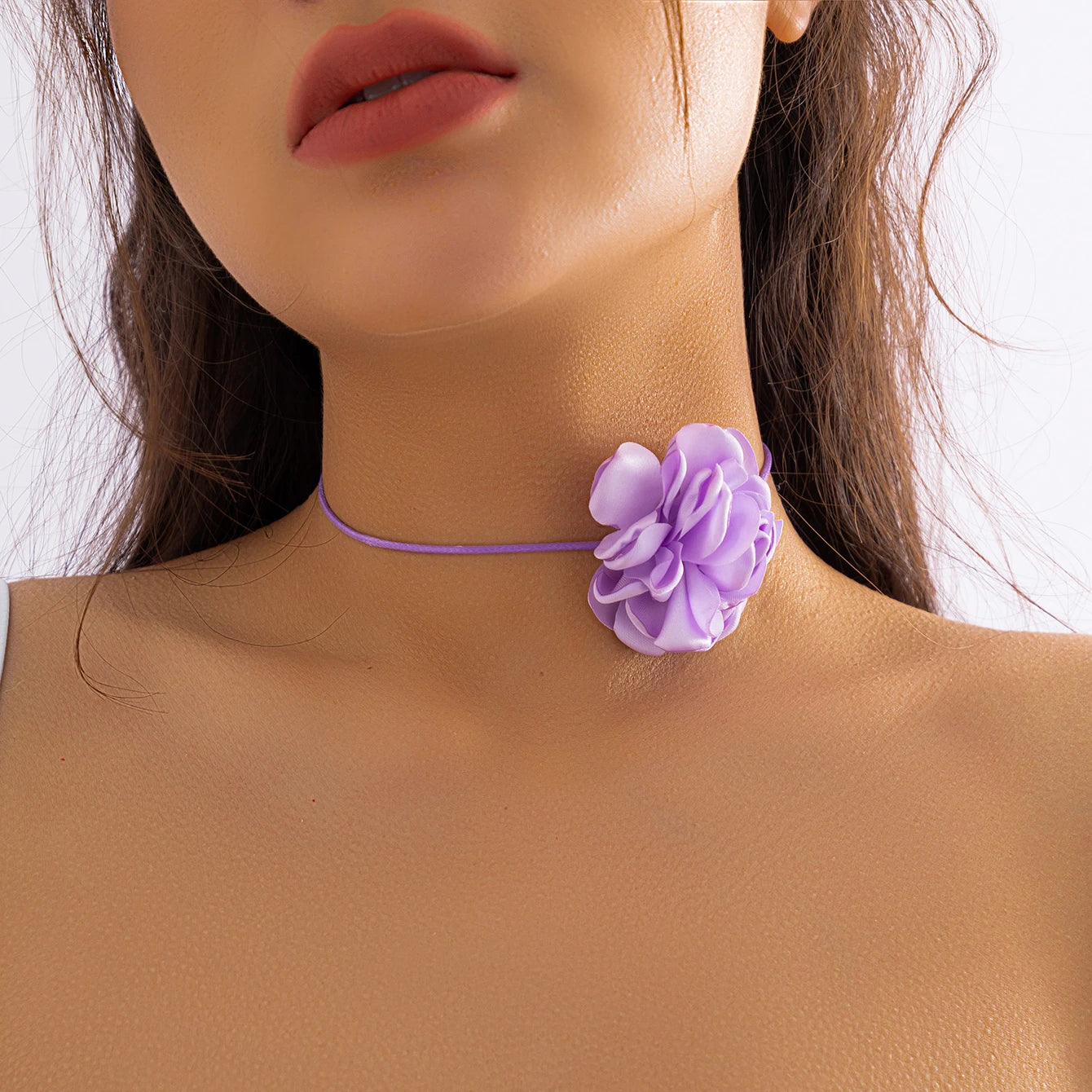 Exaggerated Goth Big Rose Flower Clavicle Chain Necklace for Women Romantic Kpop Adjustable Bowknot Choker Dinner Party Jewelry