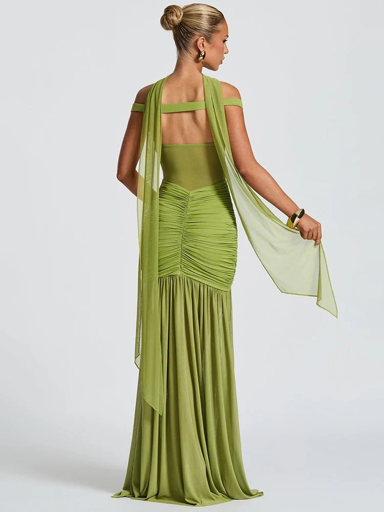 Off-shoulder Backless Sexy Maxi Dress Women Gown Halter Sleeveless Backless Thigh High Split Club Party Long Dress