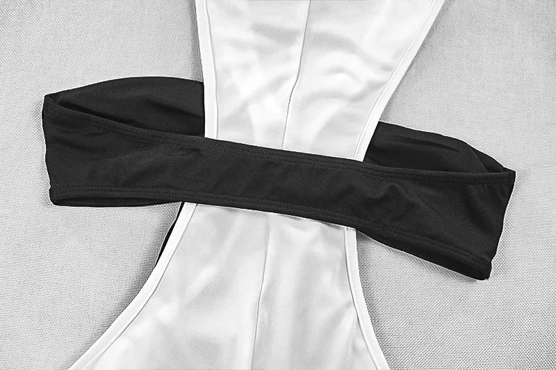 Contrast Patchwork Maxi Dress Women Irregular Off Shoulder Sleeveless Long Ribbon Midnight Club Party Long Bodycon