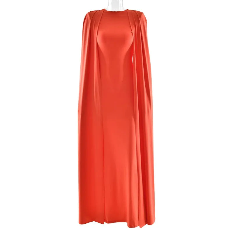 White Slashed-Neck Maxi Dress with Cape Sleeve Women's Winter Elegant Evening Party Dresses