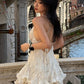 Lace Patchwork Sling Dress Woman Low-Neck Cross Bandage Backless Puffy Hem Sweet Girls Birthday Party Elegant Bodycon