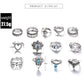 13Pcs/Set Vintage Carved Hollow Flower Crown Love Rings for Women Trendy Retro Exquisite Fringer Rings Party Jewelry Gift