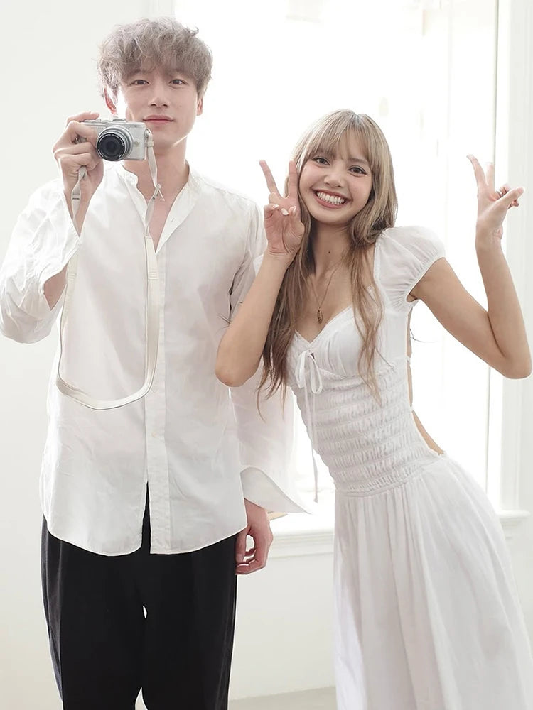 Sexy Backless Dress Women Y2K Chic Low Neck Bandage Stretch Ruched Simple Basic Vacation Party Street Long Bodycon