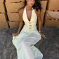 Halter Backless Sexy Maxi Dress Women Gown Fashion Starfish Decoration Deep V Neck Sleeveless Beach Club Party Dresses