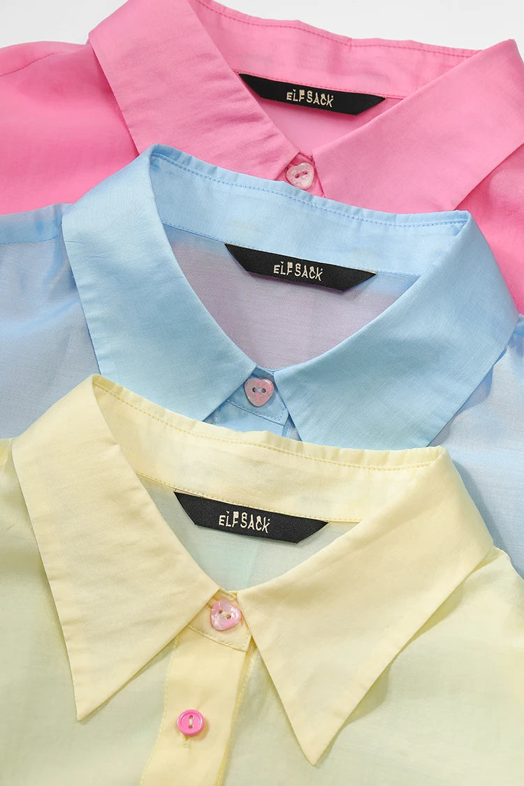 Women's Sweet Oversized Chiffon Shirt, Colorful Buttons Cake Detail Blouse, Casual Versatile Long Sleeve Top
