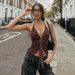 Women's Tanks Camis Retro Polka Dot Print Deep V-neck Tie Front Halter Top Women Clothing Summer 2026