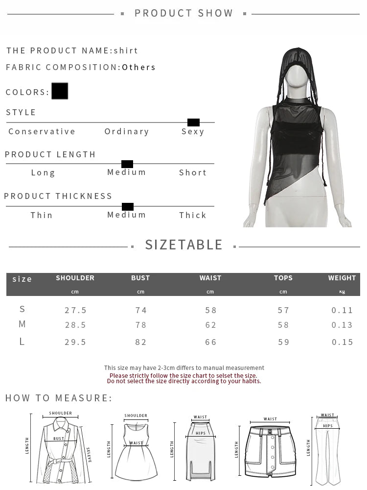 Mesh Sexy Tassel Hat+Vest Half Turtleneck Patchwork Irregular Hem Hip-Hop Style Music Festival Midnight Streetwear