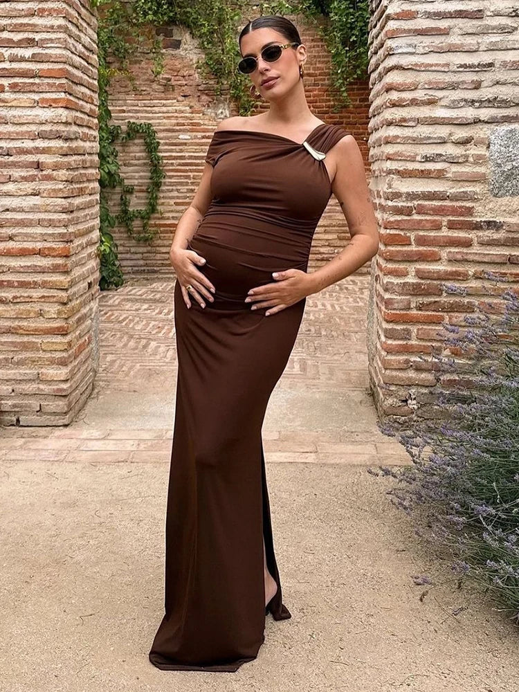 Off Shoulder Fashion Maxi Dress Women Summer Trend Metal Patchwork Sleeveless Robe Daily Casual Elegant Streetwear