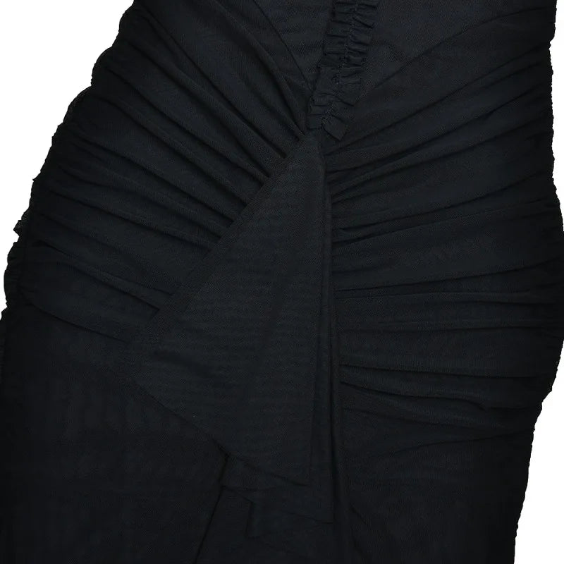 V Neck Backless Fishtail Maxi Dress Evening Party Elegant Gown Solid Color Mesh Sheer Stretchy Dresses