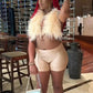 Sexy Hipster Fur 2Piece Set Women Luxury Tank Tops+Tight Stretch Shorts Y2K Summer  Midnight Clubwear Party Outfits