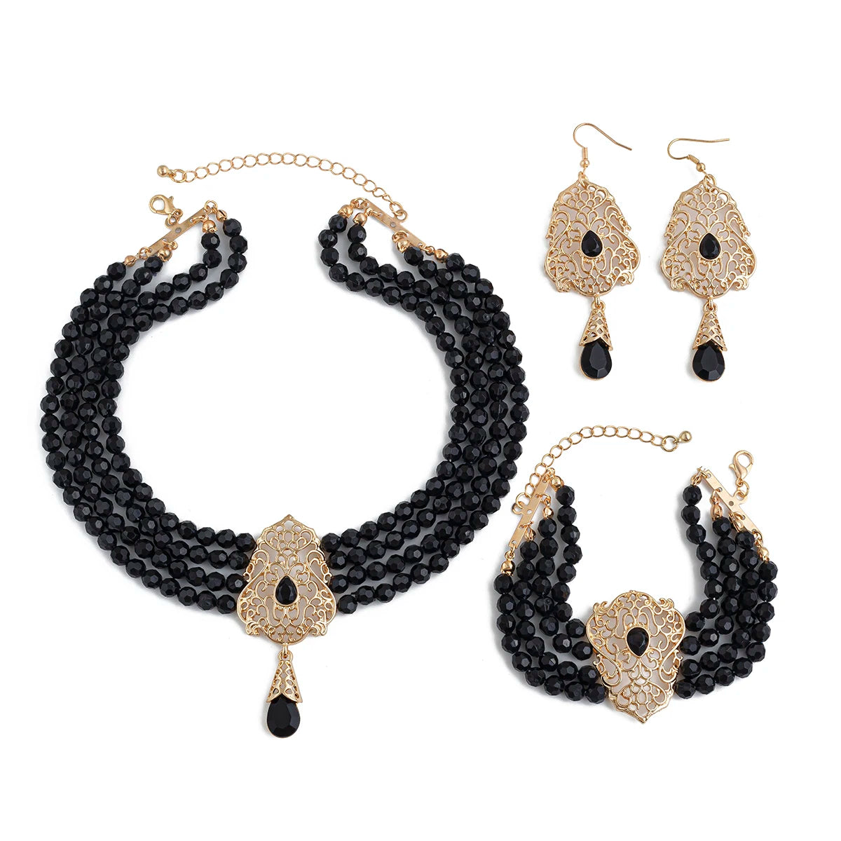 Goth Multilayer Crystal Chain Necklace Bracelet Drop Earrings for Women Temperament Jewelry Set Halloween Accessories