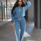 Autumn Trend 2 Piece Set Women Stripes Patchwork Full Sleeve Pullover+Drawstring Pants Casual Sporty Street Tracksuit