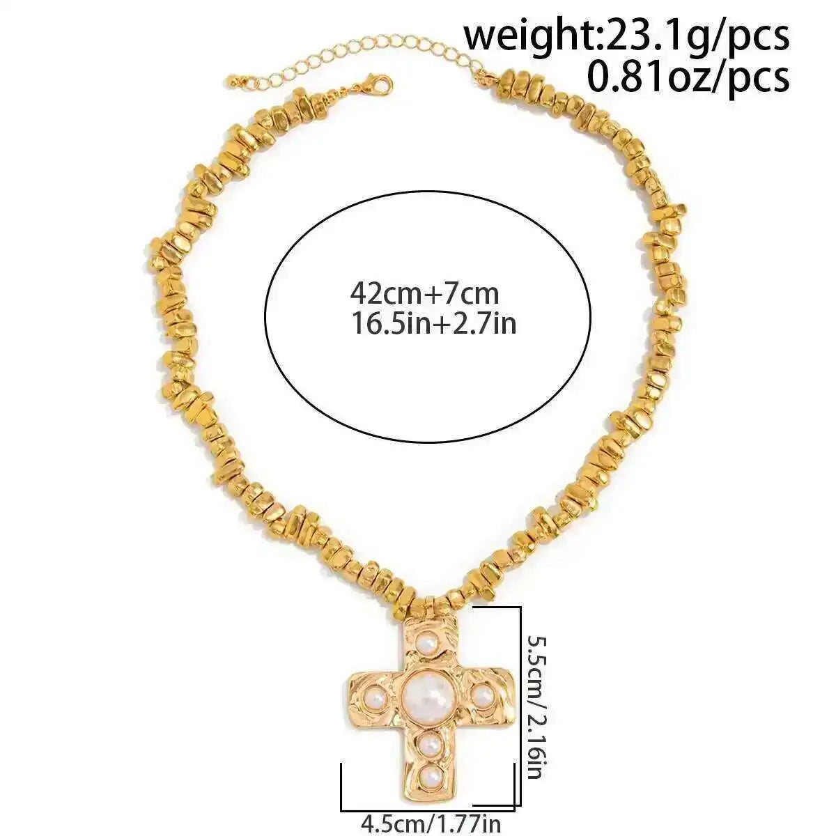 Retro Stylish Inlaid Imitation Pearl Cross Pendant Necklace Woman 2025 Hip Hop Unique Clavicle Chain Punk Party Jewelry