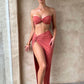 Elegant Strapless Sexy Two Piece Set Women Sleeveless Crop Top And High Split Skirt Matching Sets Party Dress Sets