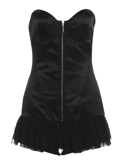 Wrap Chest Mini Dress Woman Mesh Patchwork Sexy Zip Backless High Waist Midnight Club Party Ruched Elegant Mini Bodycon