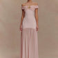 Off-shoulder Backless Sexy Maxi Dress Women Metal Flower Pink Patchwork Sleeveless Ruched Pleated Club Party Dress 2025
