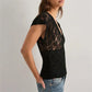 Women Sheer Lace Tops Solid Slim Fit V Neck Cap Sleeve See Through Crop Shirts for Summer Going Out Office Streetwear